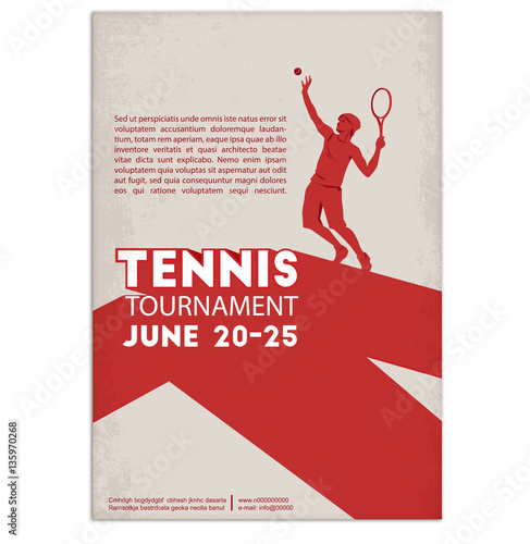 Poster,Flyer in Retro Style.Tennis player . Text and background on a separate layer, color can be changed in one click.