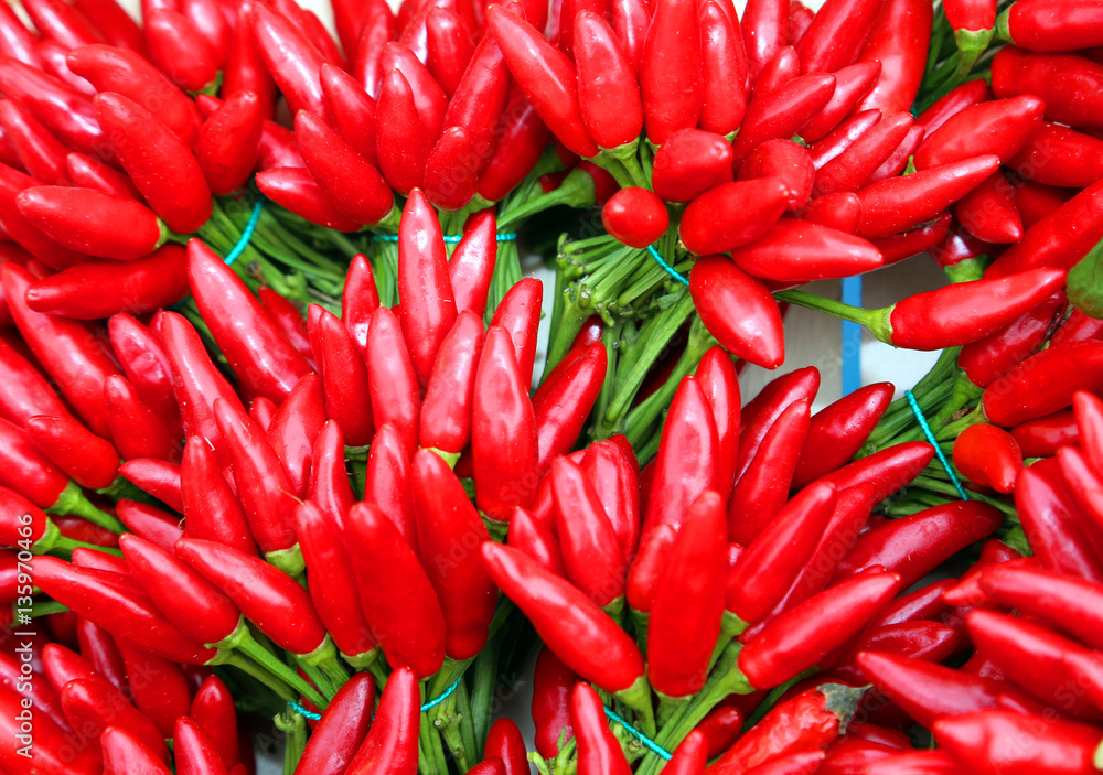 bouquets of red hot chillies at the greengrocer bouquets of red hot chillies at the greengrocer