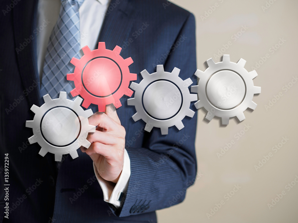Business man point a infographic sign Business man point a infographic sign