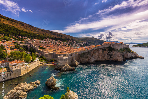 July 16, 2016: The old fortified city of Dubrovnik seen from the