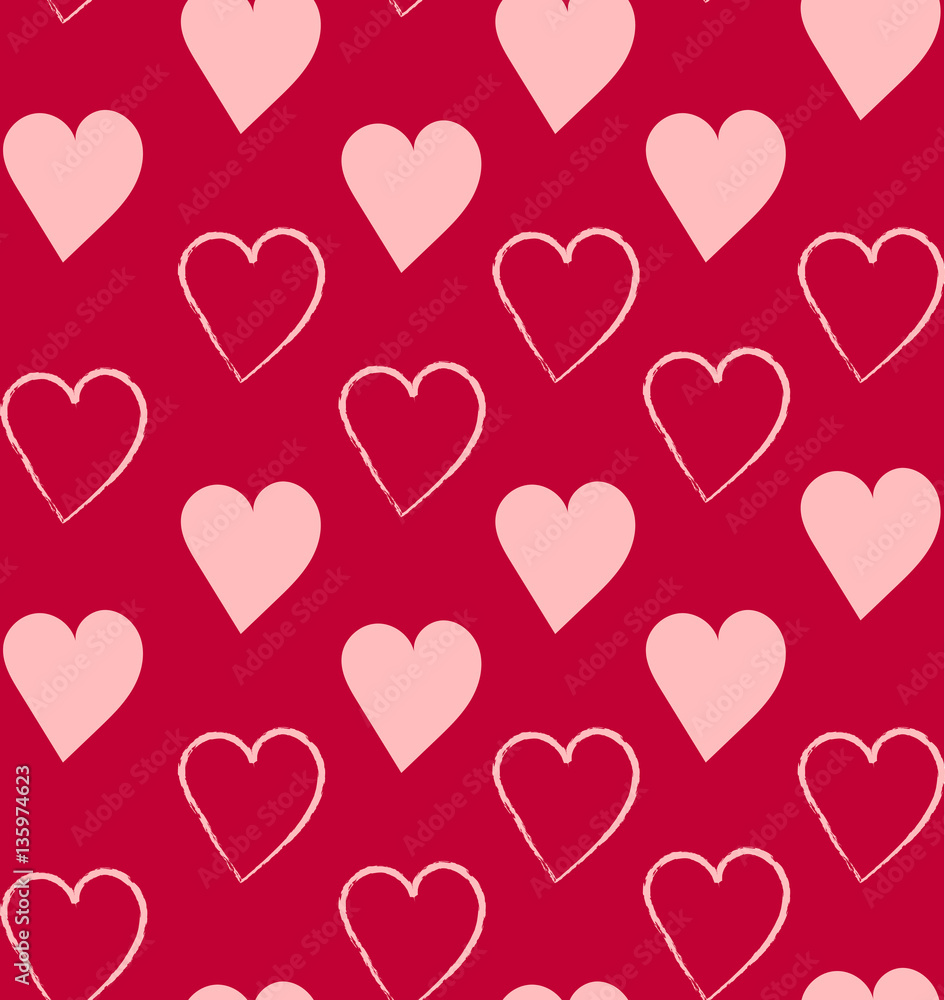 Vector pattern with hand drawn hearts