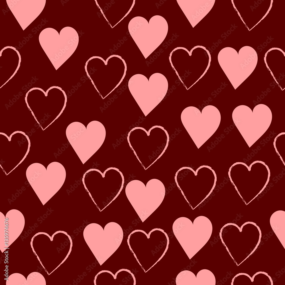 Vector pattern with hand drawn hearts