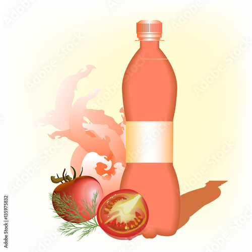 бутылка с томатным соком на белом фоне, векторная иллюстрация