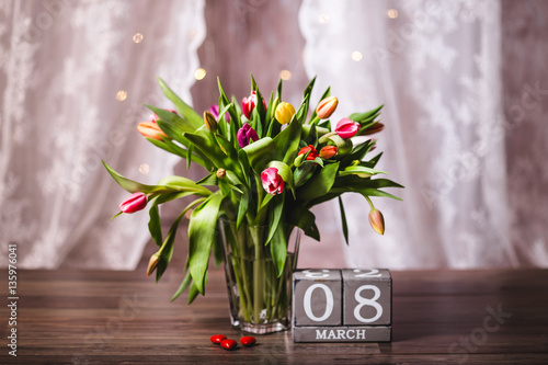 beautiful spring tulips for greettings cards of international woman day photo