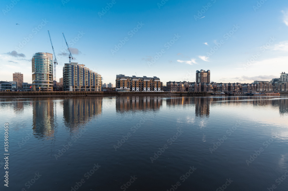 Chelsea riverfront on river Thames, London UK.