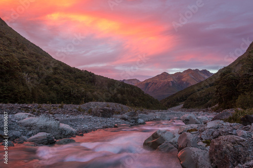 Sunrise at Crow River, Arthur's Pass National Park, New Zealand