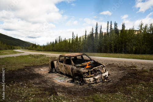 Truck on fire near AlCan Highway in the Yukon photo