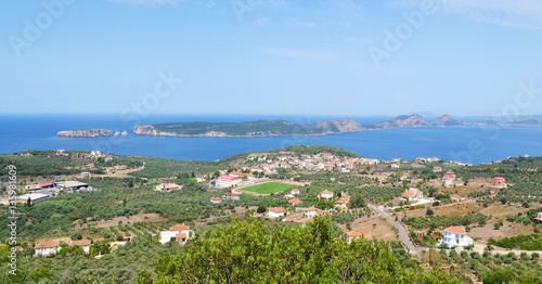 landscape of Navarino bay and Sphacteria island Messinia Peloponnese Greece