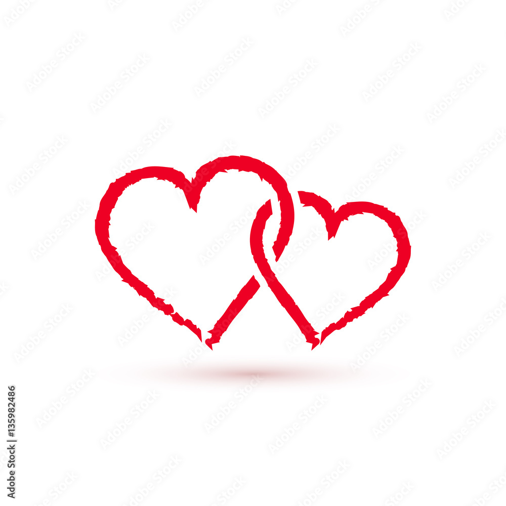 Two Red hearts symbol, vector icon.