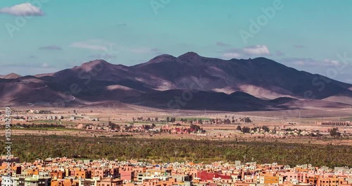 Panoramic view of Marrakesh and the snow capped Atlas mountains, Morocco