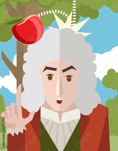 great english scientist physicist learning about gravity with an apple epiphany