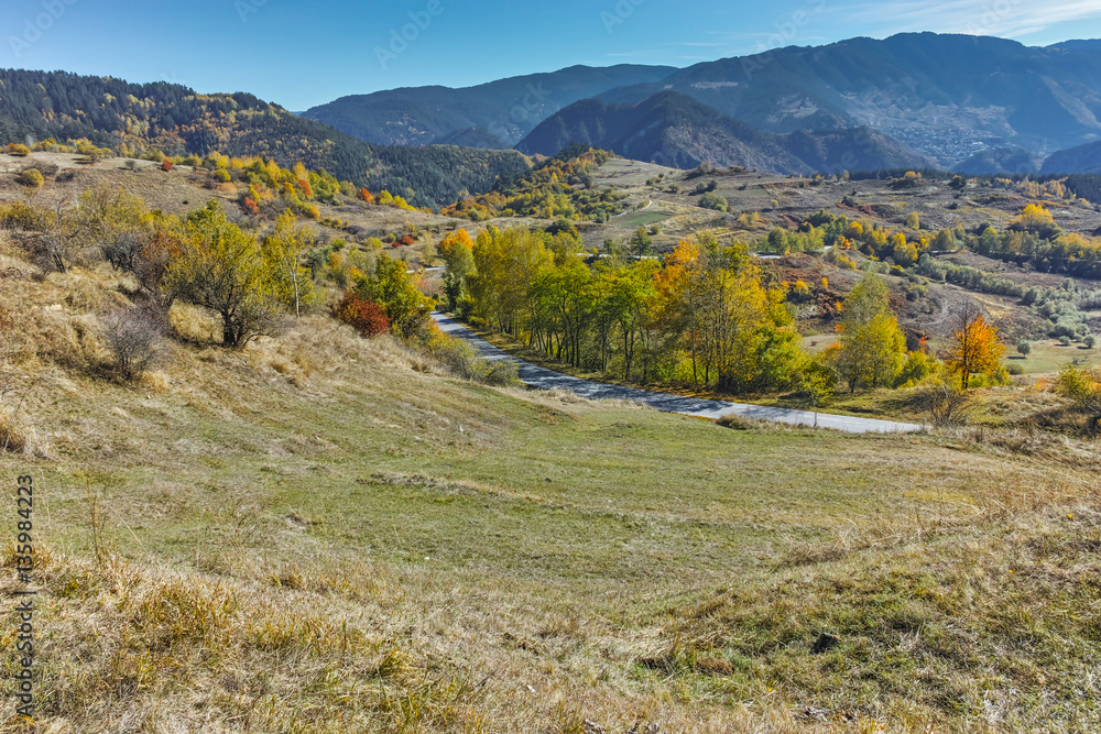 Autumn landscape near town of Dospat, Rhodope Mountains, Bulgaria