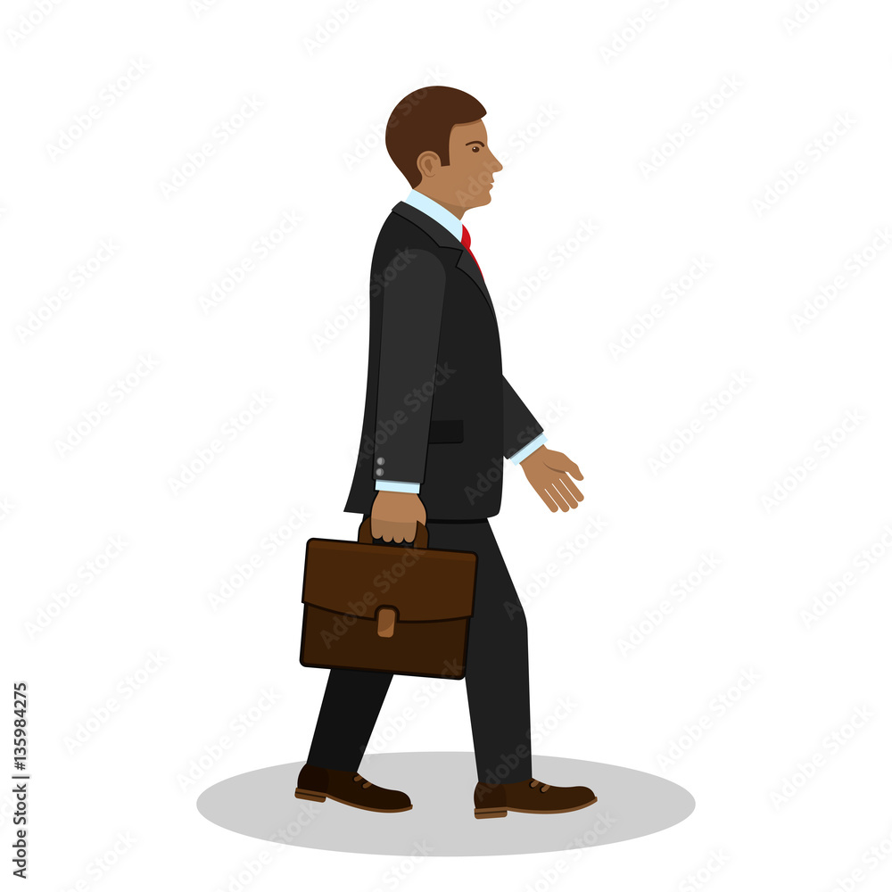 Walking businessman with briefcase, side view, vector. Walking businessman with briefcase, side view, vector.