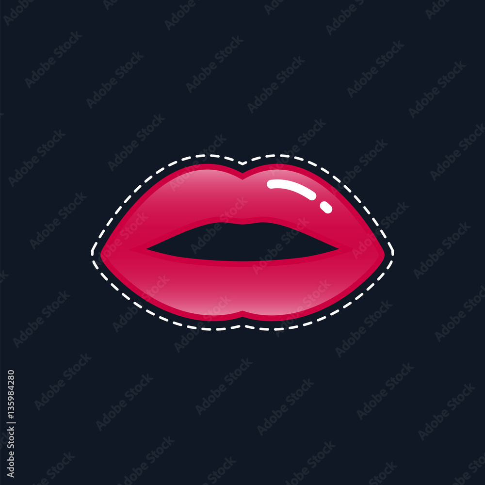 Bright glamorous lips icons, isolated vector illustration, female glossy lips different colors. Useful for design logo, website,wrapping paper, wrap box, textile, cover, sticker, poster summer party