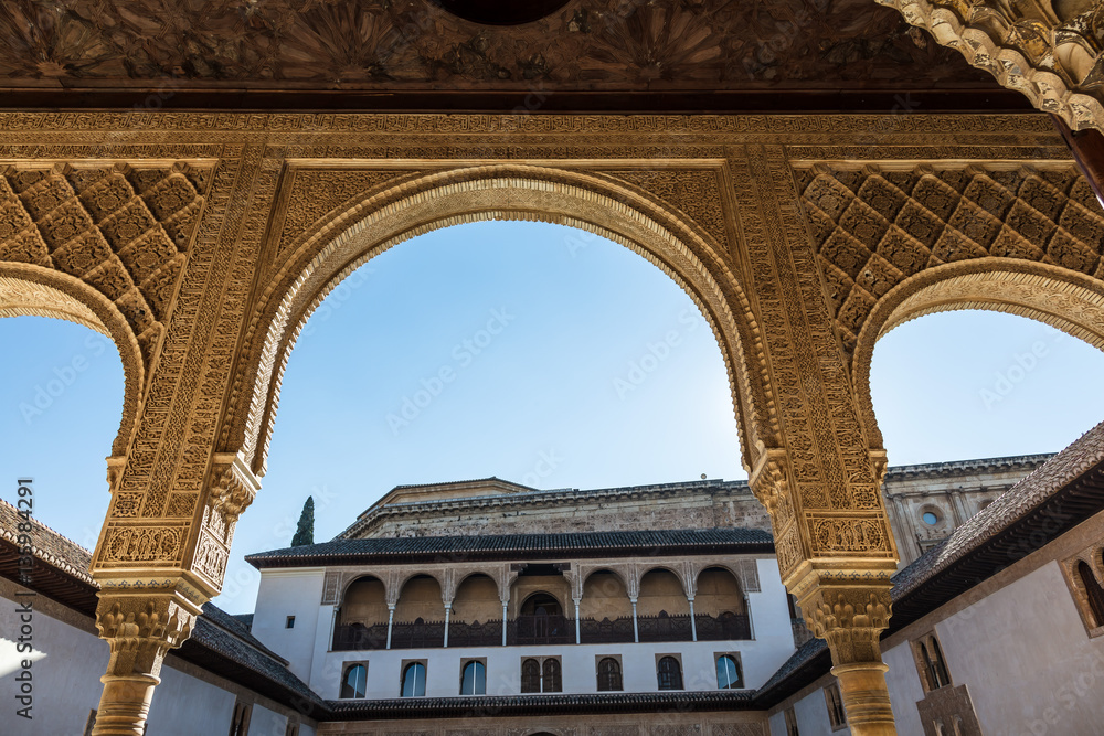 Détails d'architecture du Palais Nasrides, Alhambra, Grenade, Espagne