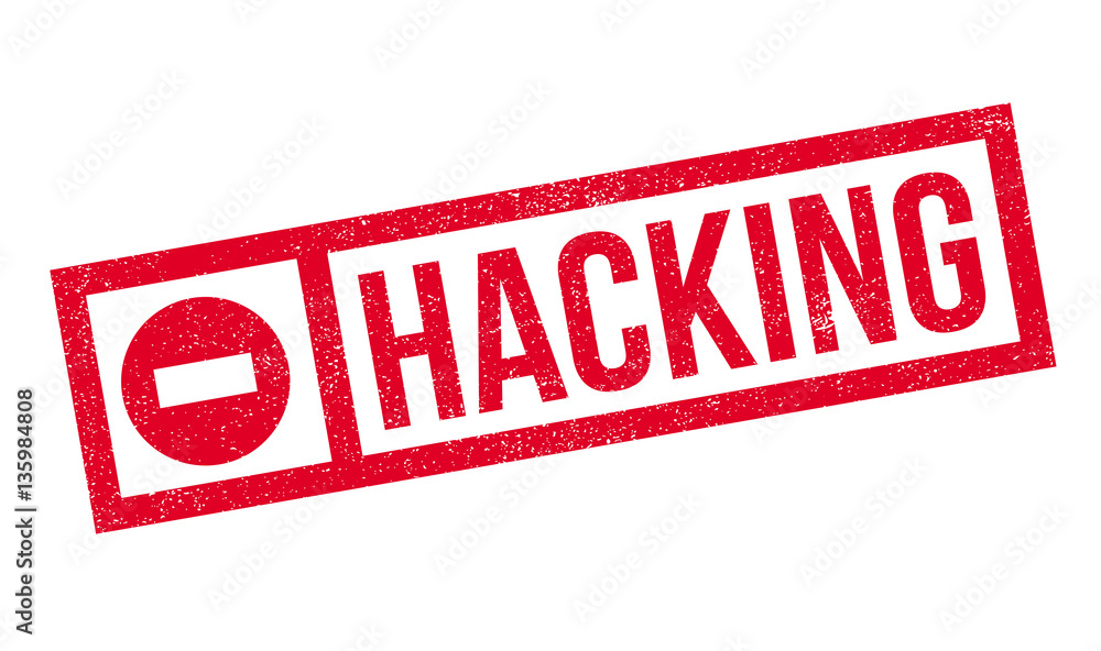Hacking rubber stamp. Grunge design with dust scratches. Effects can be easily removed for a clean, crisp look. Color is easily changed.