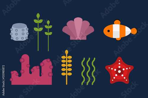 Sea animals marine life character vector illustration.