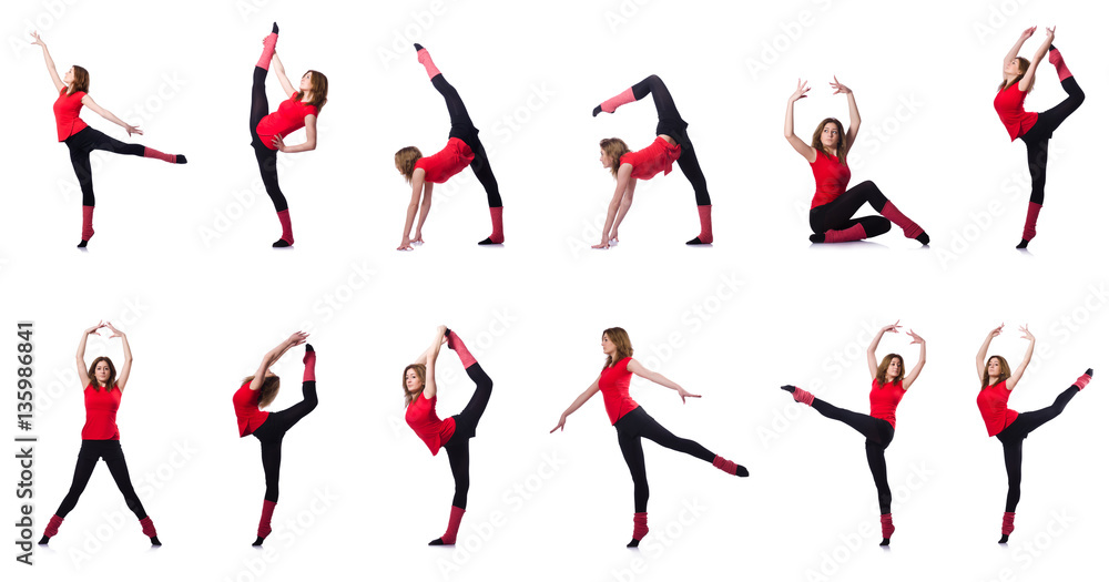 Fototapeta premium Young gymnast exercising on white