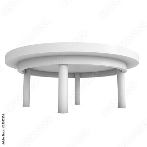White Round Table. 3D render isolated on white. Platform or Stand Illustration. Template for Object Presentation.