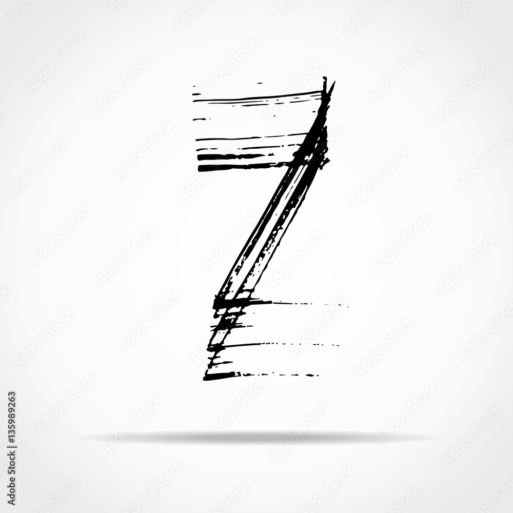 Fototapeta premium Letter Z. Handwritten by dry brush. Rough strokes font. Vector illustration. Grunge style alphabet.