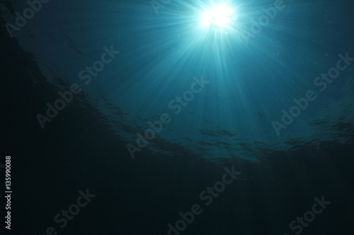 Underwater ocean background with sunlight