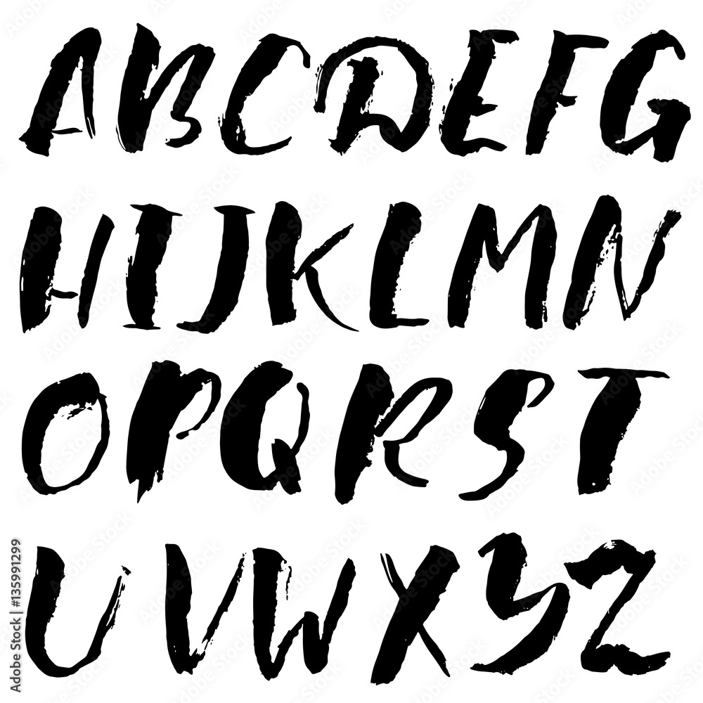 Hand drawn font made by dry brush strokes. Grunge style alphabet Hand drawn font made by dry brush strokes. Grunge style alphabet