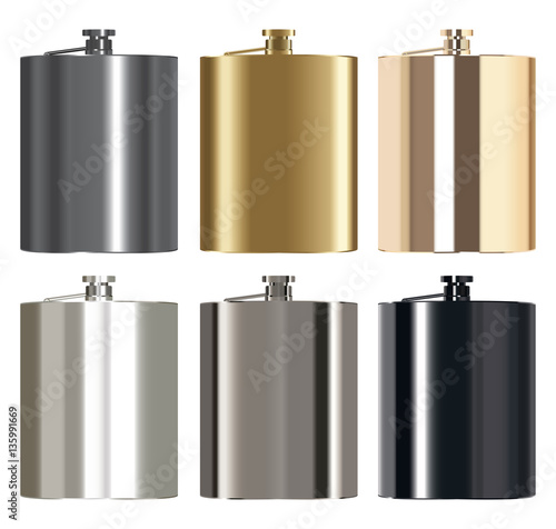 real metallic whiskey stainless steel bottle vector