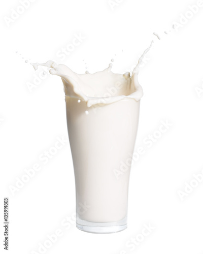 Splash of milk from the glass on a white background.