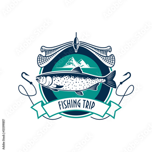 Fishing trip icon, fishery sign, fish emblem