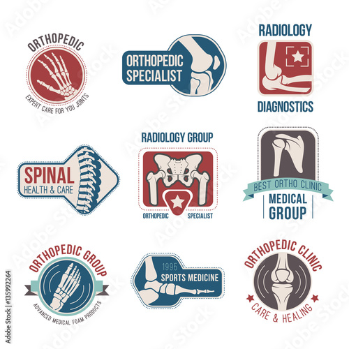 Orthopedics and radiology clinic medical badge set