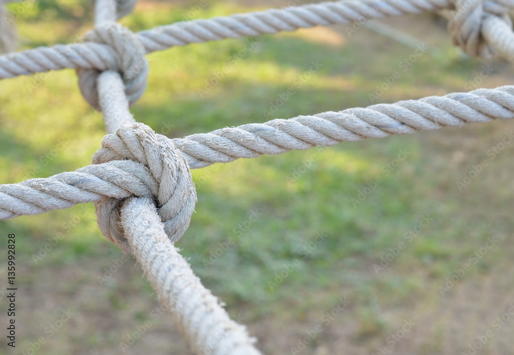 Rope knot line tied together with nature background,as a symbol for trust, teamwork or collaboration. Rope knot line tied together with nature background,as a symbol for trust, teamwork or collaboration.
