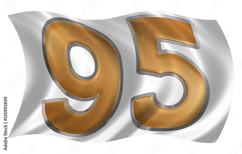 In the wind fluttering the flag with numeral 95, ninety five, is In the wind fluttering the flag with numeral 95, ninety five, is