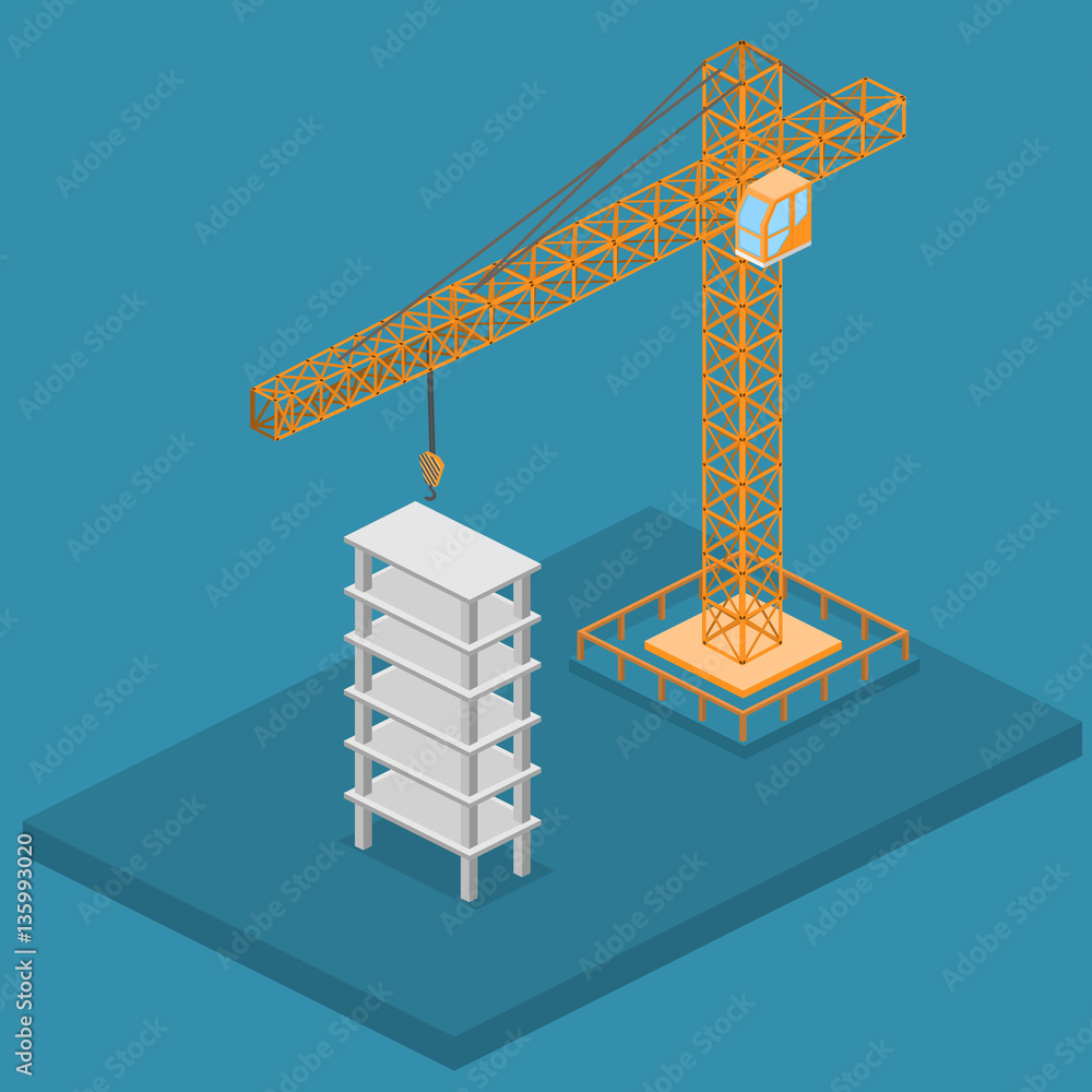 Isometric 3D vector illustration truck crane construction. construction ...