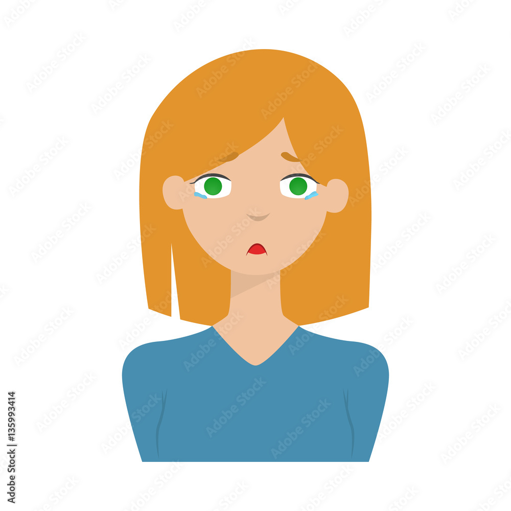 Cute cartoon sad woman, girl vector illustration Cute cartoon sad woman, girl vector illustration