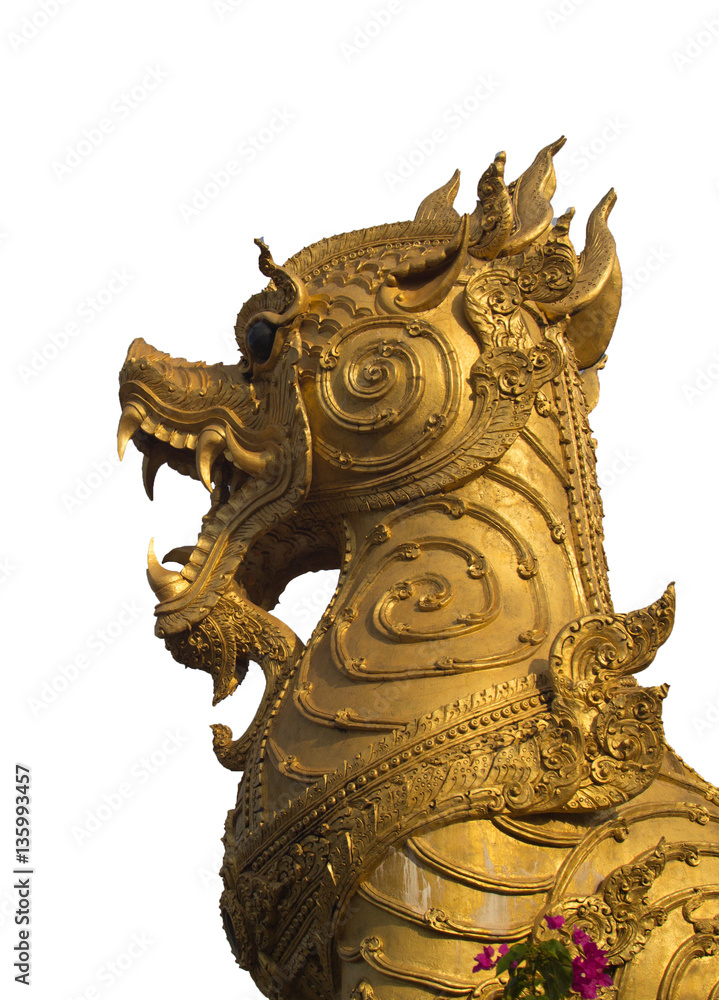 golden singha lion statue on white background golden singha lion statue on white background