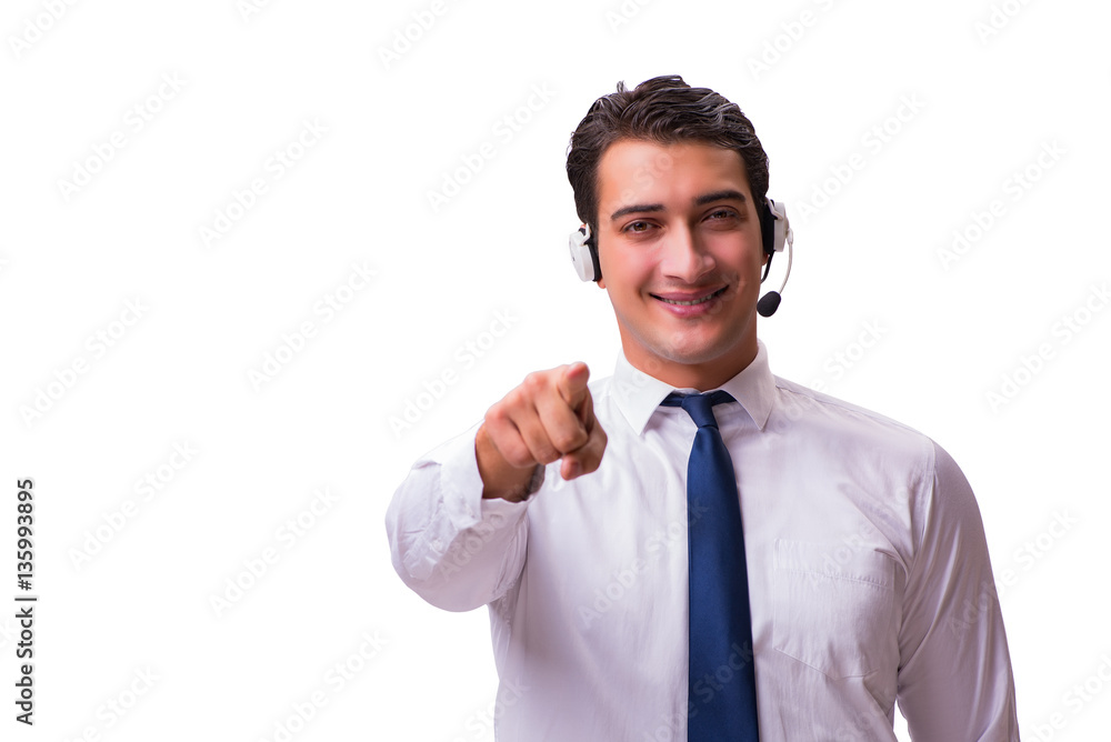 Handsome man with headset isolated on white Handsome man with headset isolated on white