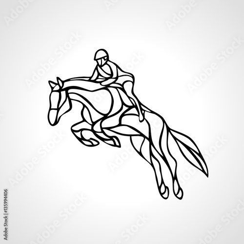 Horse race. Equestrian sport. Silhouette of racing with jockey