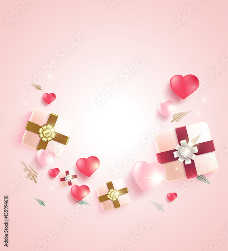 Fotografija Heart and gift box background. Blank carter space for text. vect