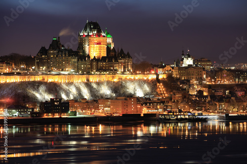 Quebec City skyine at night in winter
