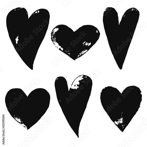 Vector texture illustration. Watercolor. Heart. Set. Design element. Hand drawn.
