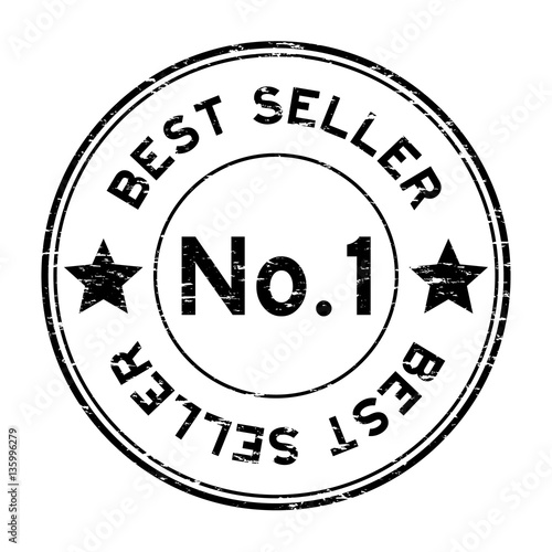Grunge black no. 1 best seller round rubber stamp on white backg