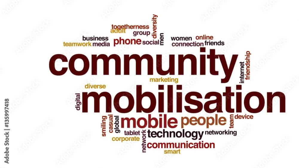 Community mobilisation animated word cloud, text design animation. Community mobilisation animated word cloud, text design animation.