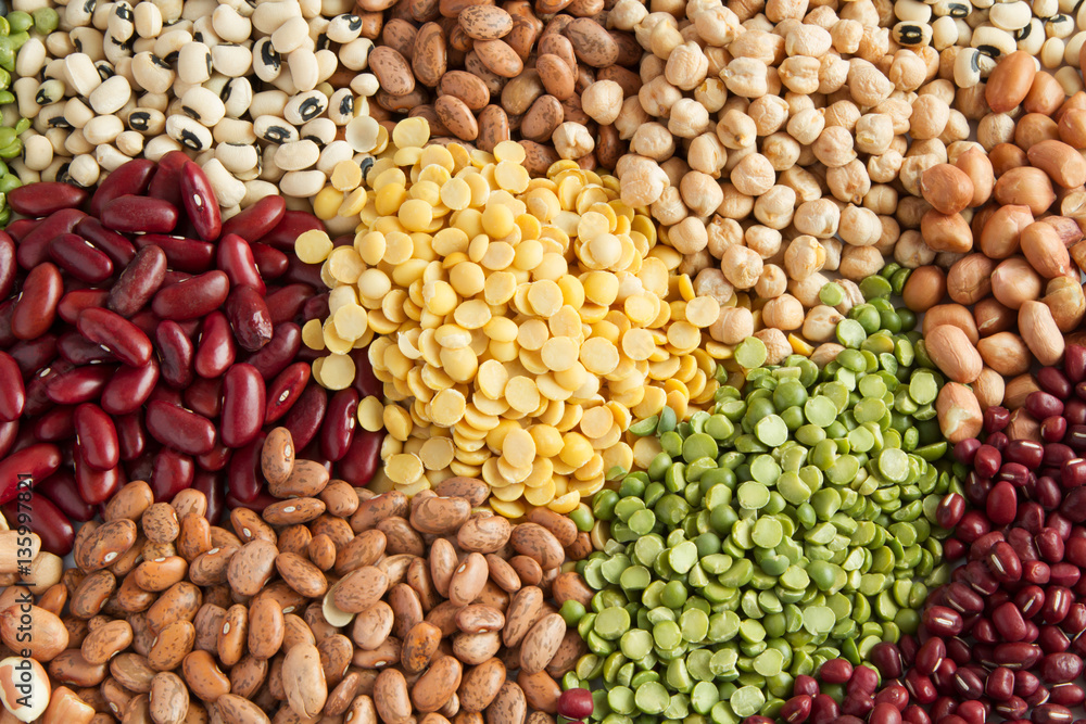 Colorful different heap of grains legumes and beans seed top view Colorful different heap of grains legumes and beans seed top view