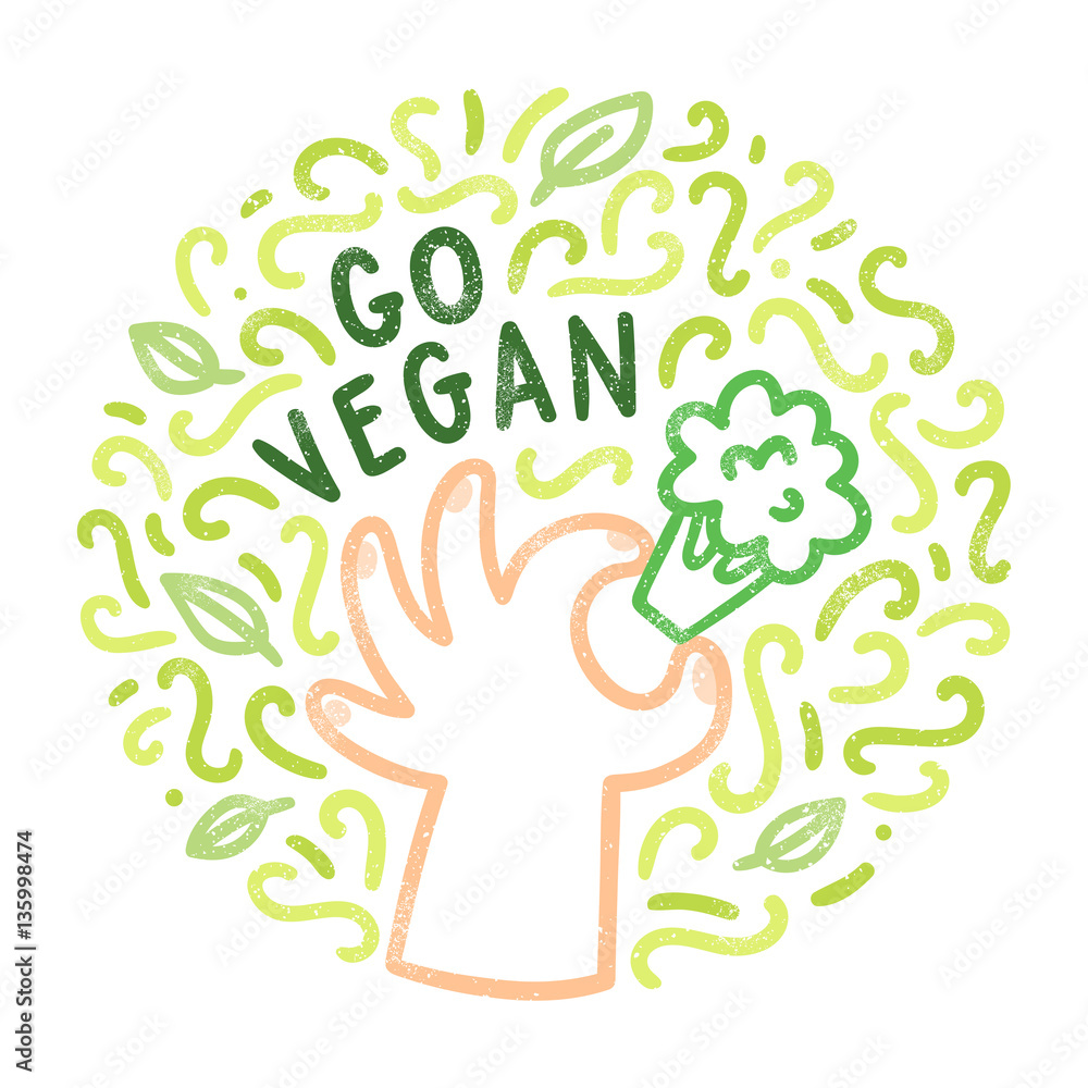 Go vegan. Hand drawn doodles. Vector illustration
