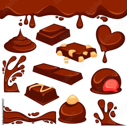 Chocolate dessert and candy vector icons