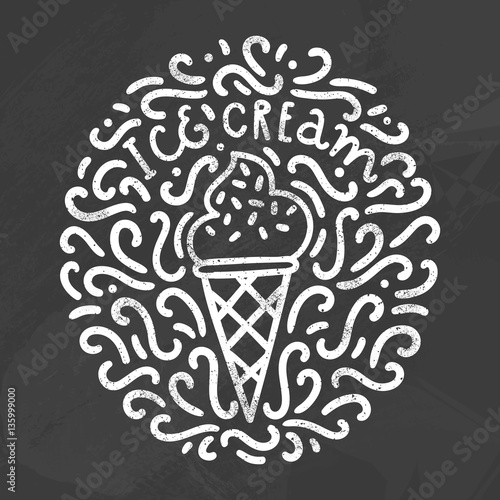 Ice cream chalk style doodles. Vector hand drawn illustration