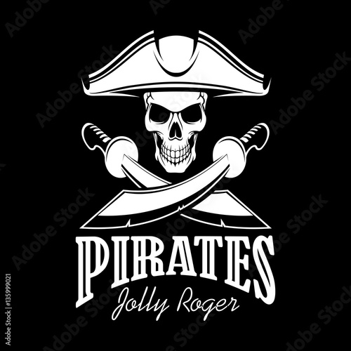 Jolly Roger in tricorne hat pirate vector poster
