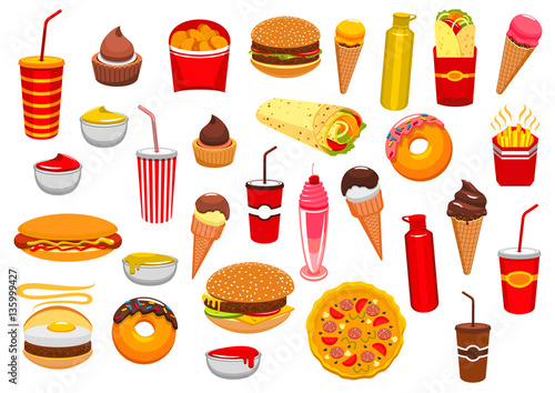 Fast food meal vector isolated icons set