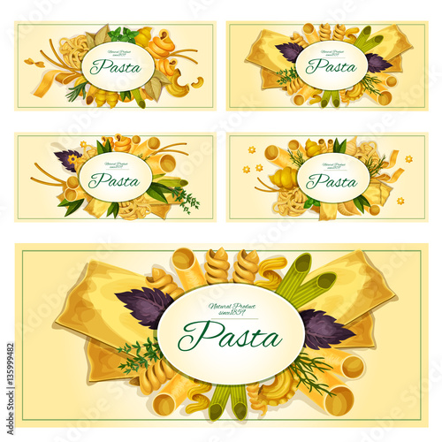 Pasta vector banners set for Italian cuisine
