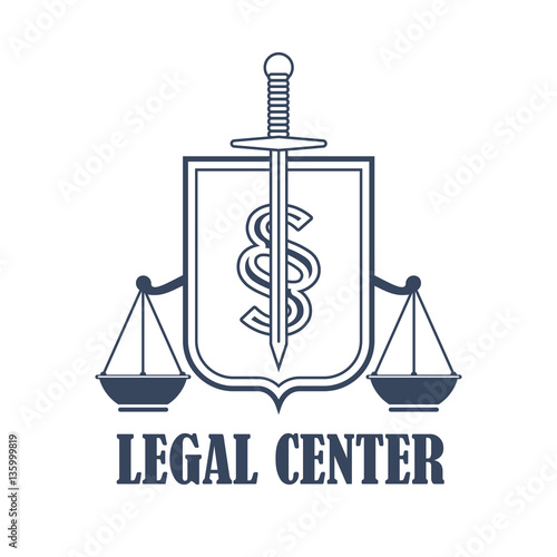 Legal center justice scales vector heraldic icon